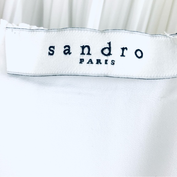 SANDRO Made In Portugal Two Tiered Color-block White/Black Yellow Plisse Dress 2 - Picture 8 of 11